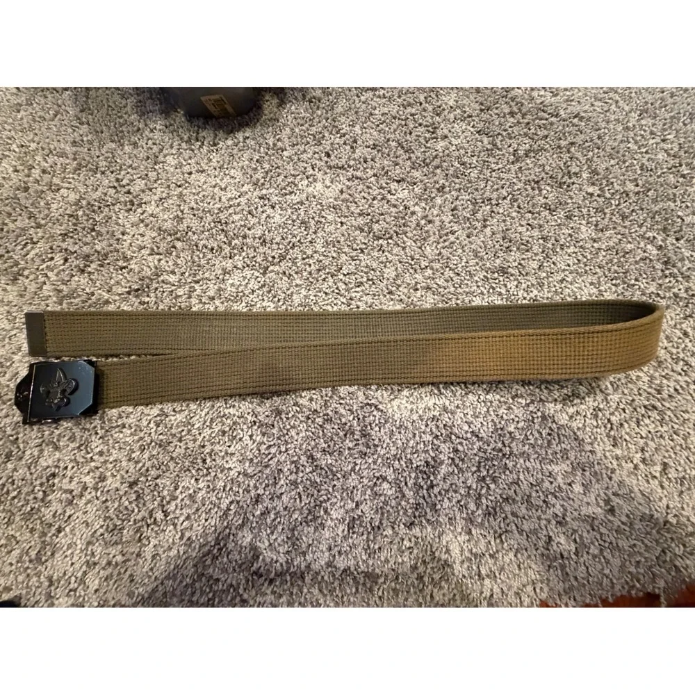 Boy Scouts of America Belt Boy OS Olive Web Canvas Brass Fleur-De-Lis Buckle BSA